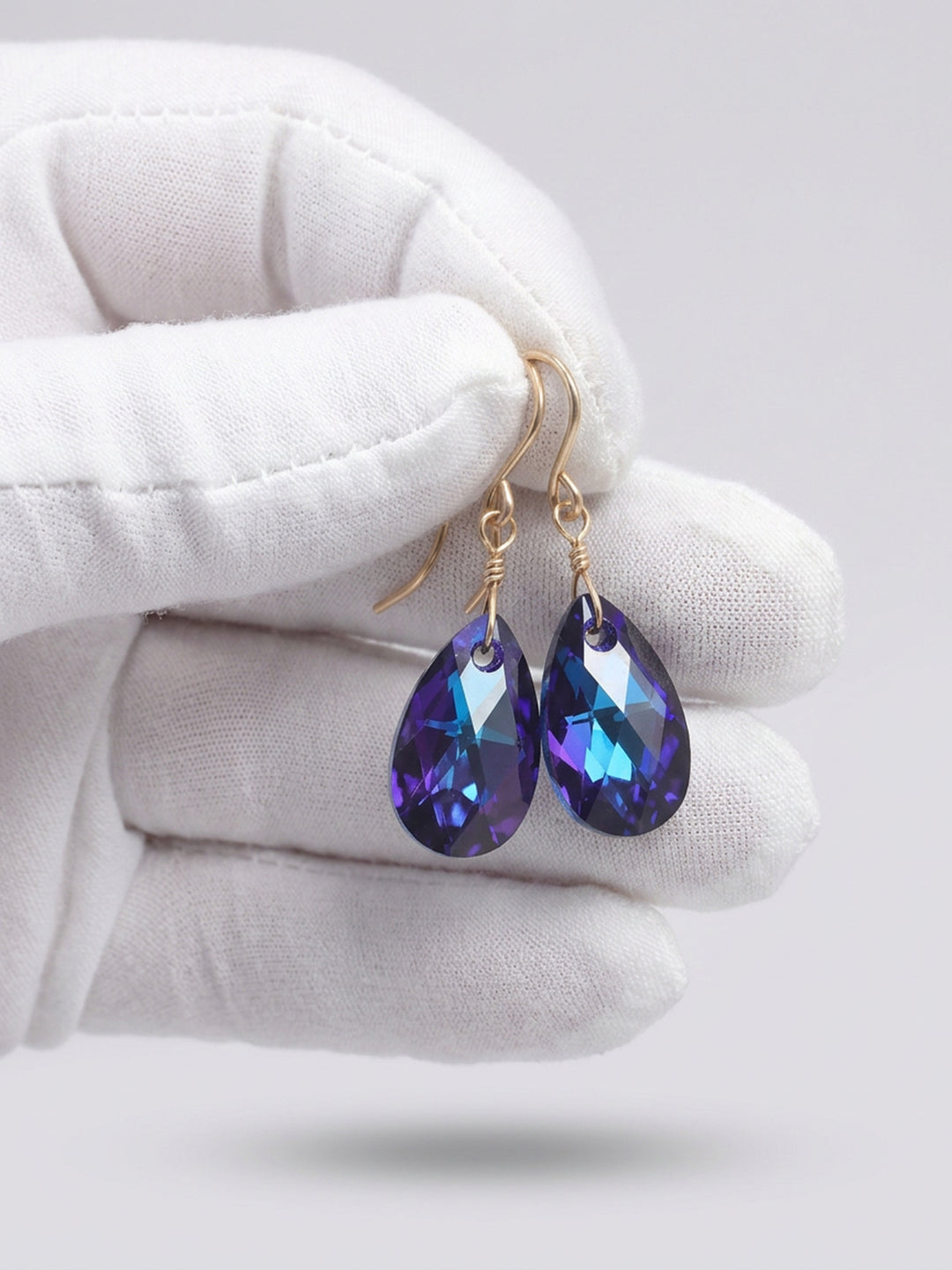 Spyglass Designs Earrings created with Crystals by Swarovski®  Heliotrope Blue simulated Sapphire 14k Solid Gold or Sterling Silver Dangle