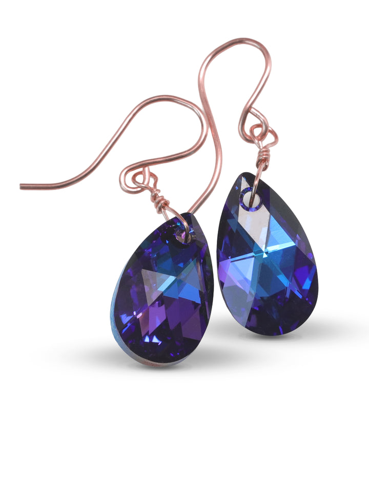 Spyglass Designs Earrings created with Crystals by Swarovski®  Heliotrope Blue simulated Sapphire 14k Solid Gold or Sterling Silver Dangle