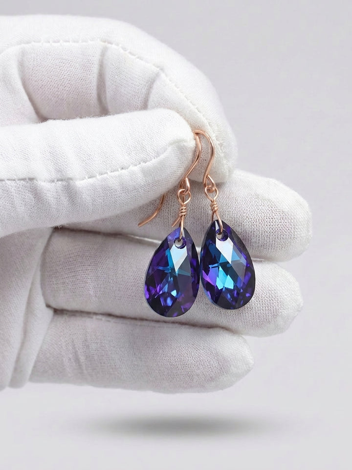 Spyglass Designs Earrings created with Crystals by Swarovski®  Heliotrope Blue simulated Sapphire 14k Solid Gold or Sterling Silver Dangle