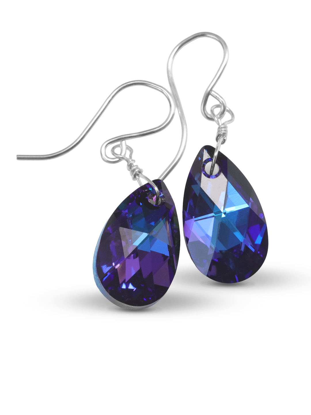 Spyglass Designs Earrings created with Crystals by Swarovski®  Heliotrope Blue simulated Sapphire 14k Solid Gold or Sterling Silver Dangle