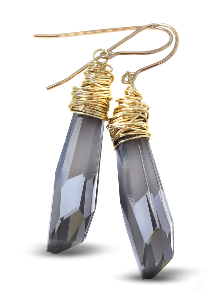 Spyglass Designs Earrings created with Crystals by Swarovski® Silvery Black Crystals 14k Solid Gold or Sterling Silver Dangle 2 in