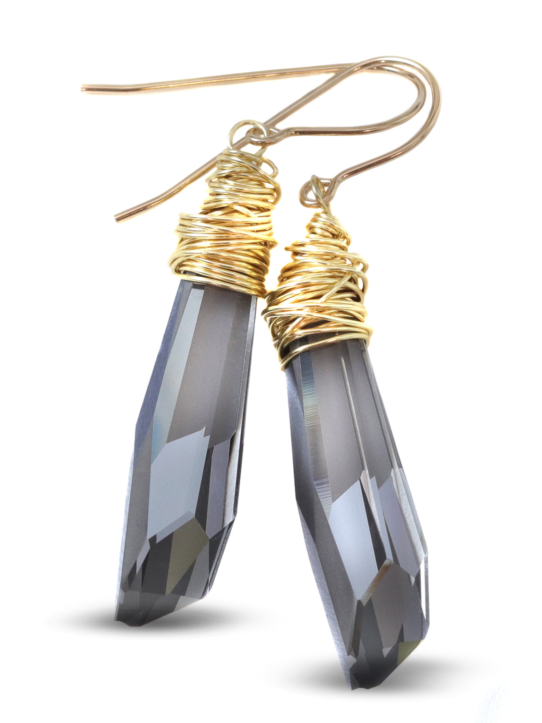 Spyglass Designs Earrings created with Crystals by Swarovski® Silvery Black Crystals 14k Solid Gold or Sterling Silver Dangle 2 in