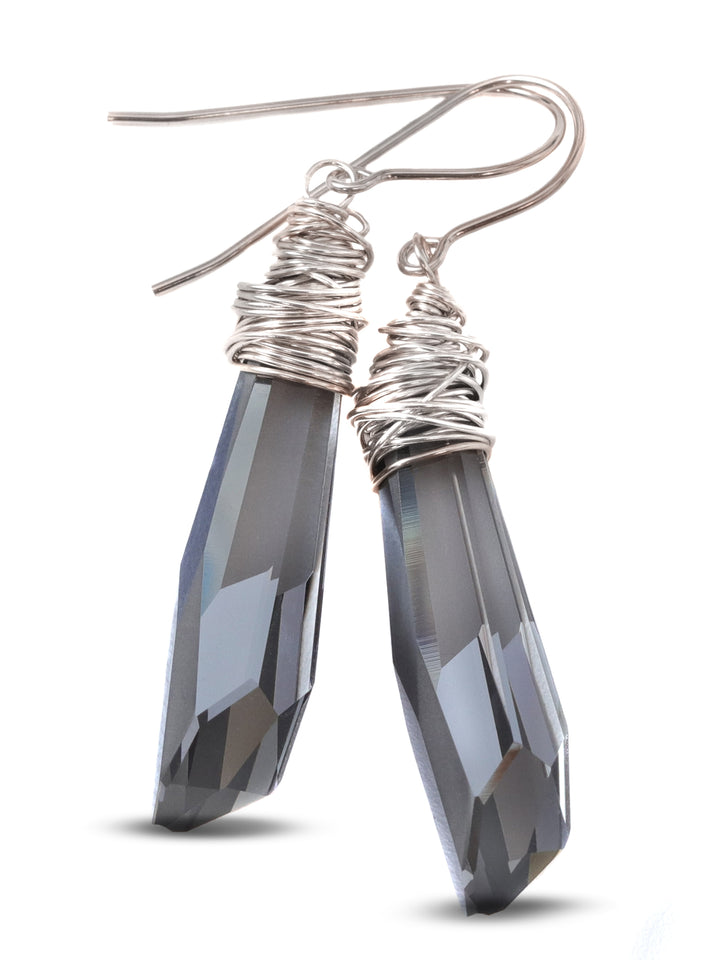Spyglass Designs Earrings created with Crystals by Swarovski® Silvery Black Crystals 14k Solid Gold or Sterling Silver Dangle 2 in