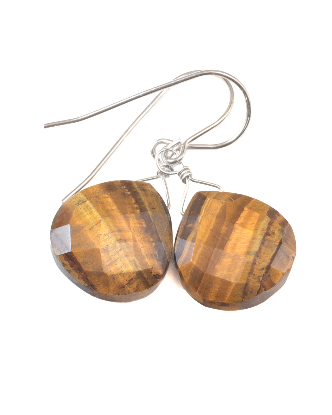 Tiger's Eye Earrings Faceted Heart Fat Teardrop dangle drop Sterling Silver or 14k Solid Gold or yellow or rose gold filled Natural Drops