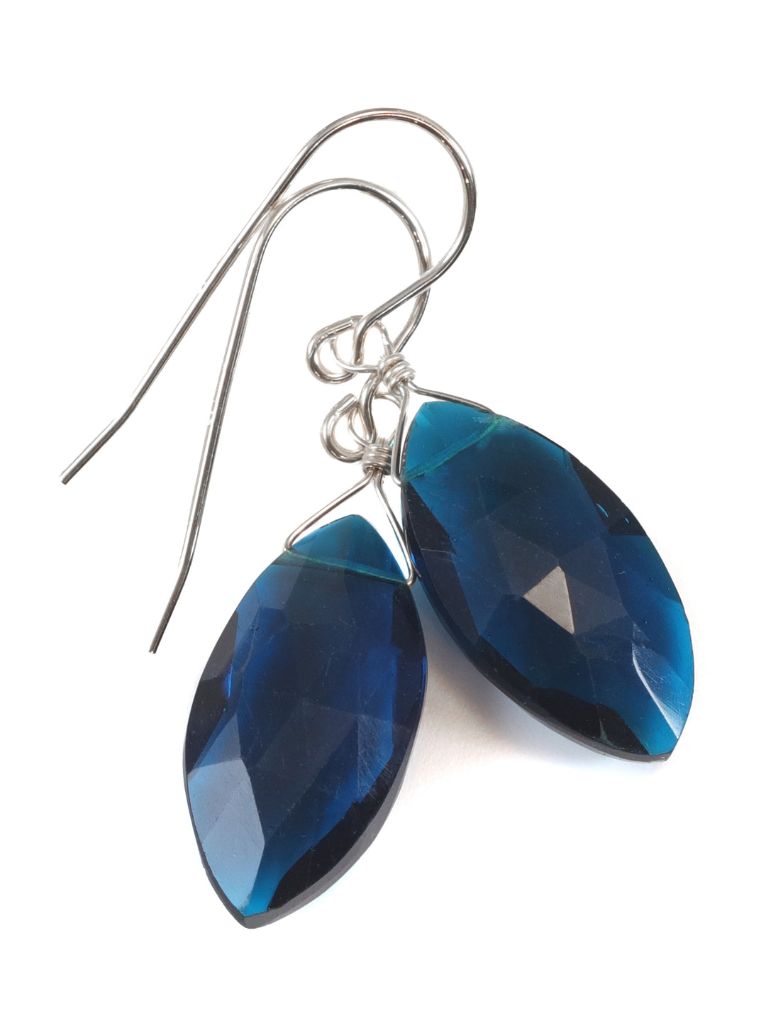 Teal Simulated Tourmaline Earrings Faceted Teardrop Marquise Long Sterling Silver or 14k Solid Gold or Filled Unique Teal Blue Green Deep Simple Drop