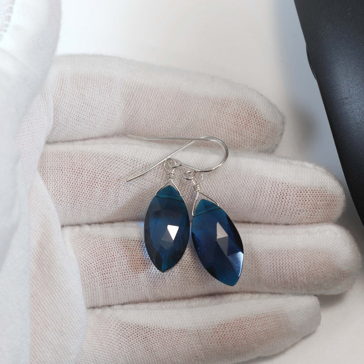 Teal Simulated Tourmaline Earrings Faceted Teardrop Marquise Long Sterling Silver or 14k Solid Gold or Filled Unique Teal Blue Green Deep Simple Drop