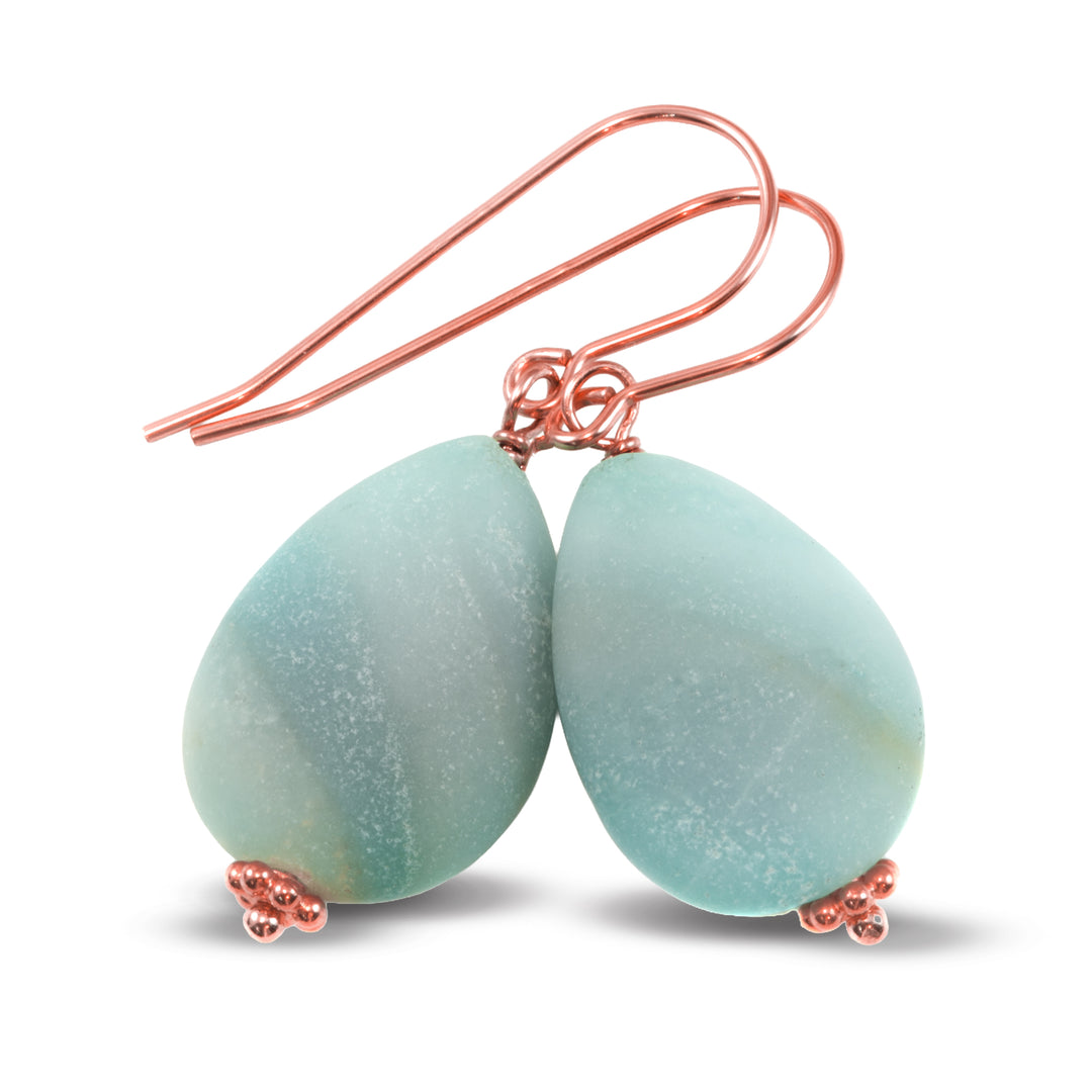 Amazonite Blue Aqua Smooth Earrings Matte – Sterling Silver or 14k Gold