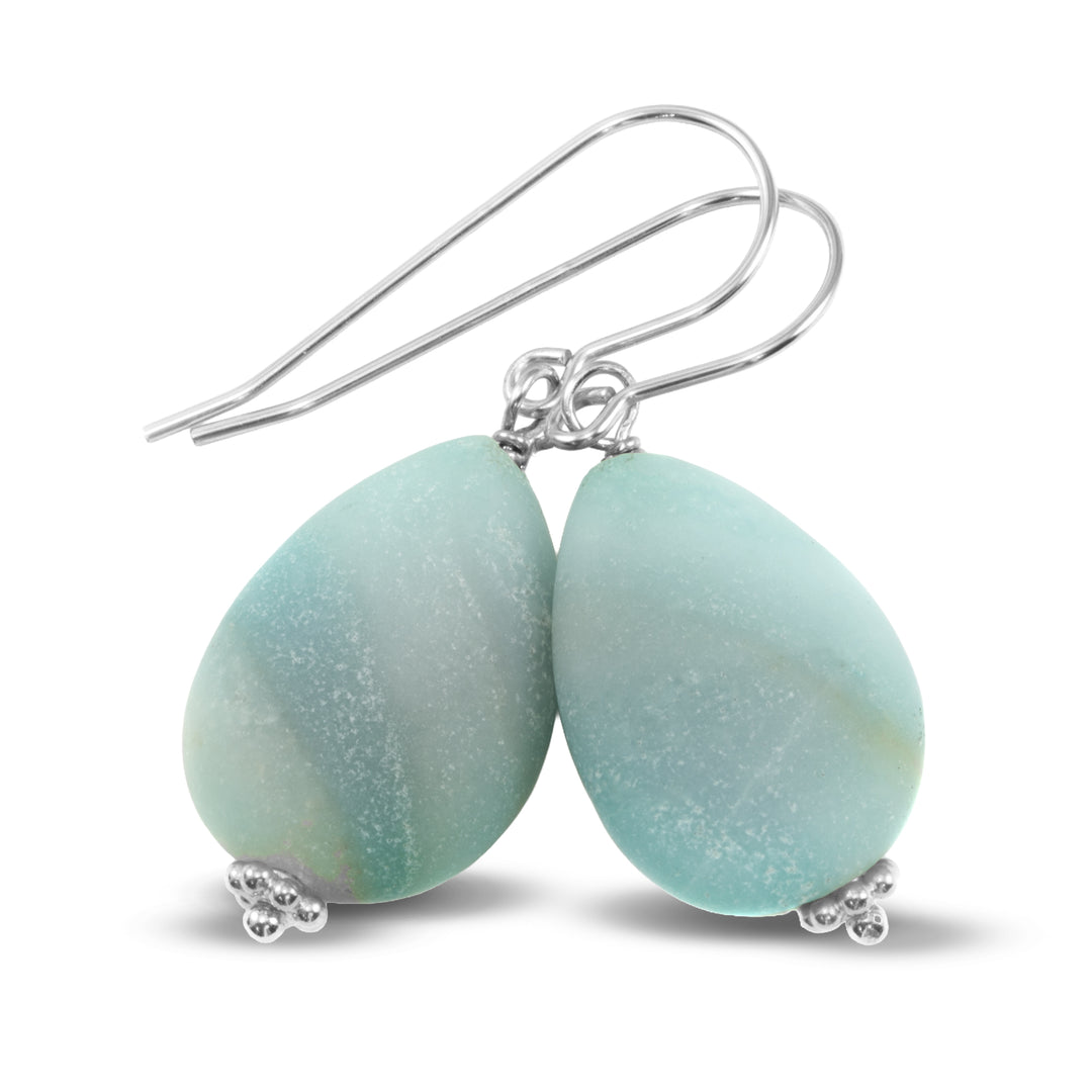 Amazonite Blue Aqua Smooth Earrings Matte – Sterling Silver or 14k Gold