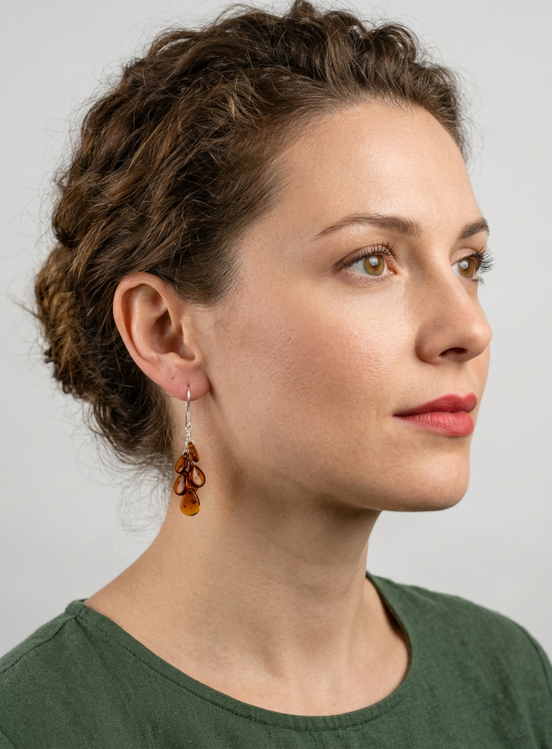 Amber Earrings Honey Smooth Cluster 2" – Sterling Silver