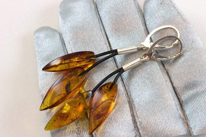 Amber Honey Smooth Double Teardrop Earrings – Sterling Silver