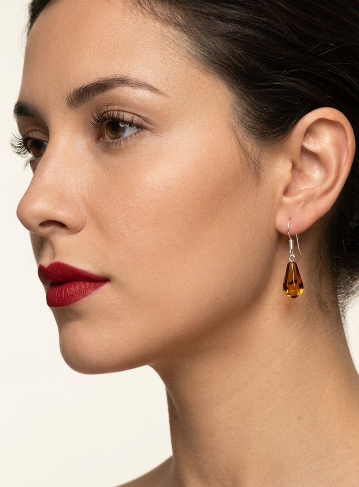 Amber Earrings Smooth Angled Teardrop 7x15mm 1.3" – Sterling Silver