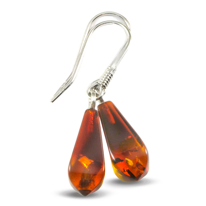 Amber Earrings Smooth Angled Teardrop 7x15mm 1.3" – Sterling Silver