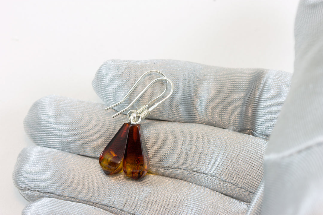 Amber Earrings Smooth Angled Teardrop 7x15mm 1.3" – Sterling Silver