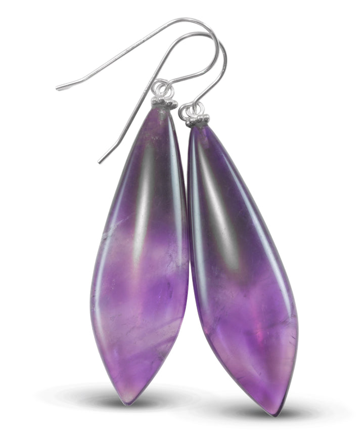 Amethyst Purple Phantom Smooth Earrings 2.2" – Sterling Silver or 14k Gold