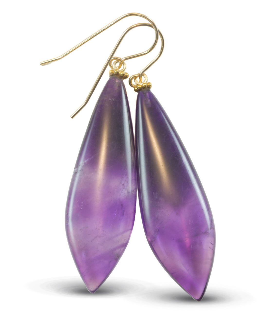 Amethyst Purple Phantom Smooth Earrings 2.2" – Sterling Silver or 14k Gold