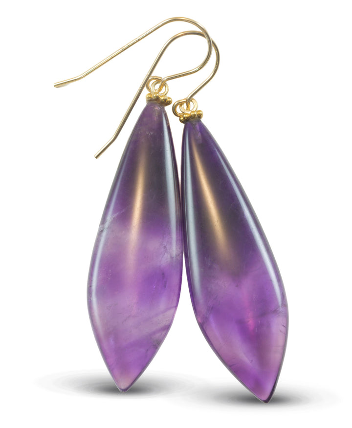 Amethyst Purple Phantom Smooth Earrings 2.2" – Sterling Silver or 14k Gold