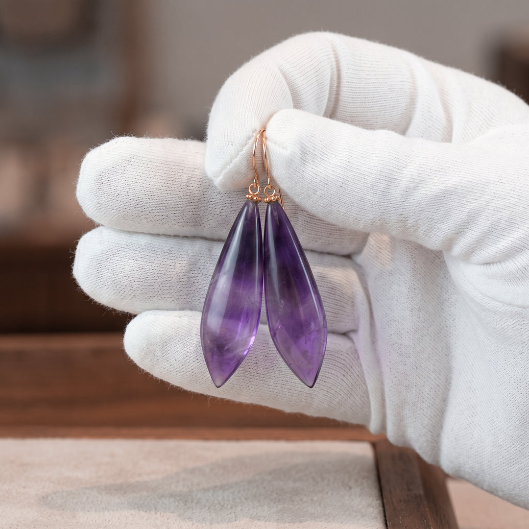 Amethyst Purple Phantom Smooth Earrings 2.2" – Sterling Silver or 14k Gold