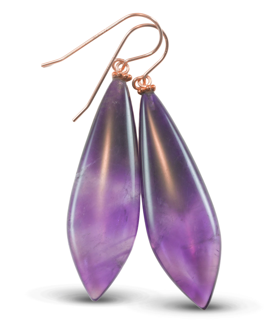 Amethyst Purple Phantom Smooth Earrings 2.2" – Sterling Silver or 14k Gold