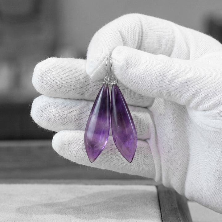 Amethyst Purple Phantom Smooth Earrings 2.2" – Sterling Silver or 14k Gold
