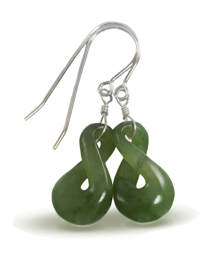 Natural Nephrite Green Jade Earrings Carved Triple Infinity Teardrop 14k solid yellow gold or filled or Sterling Silver unique simple drops - Spyglass Designs