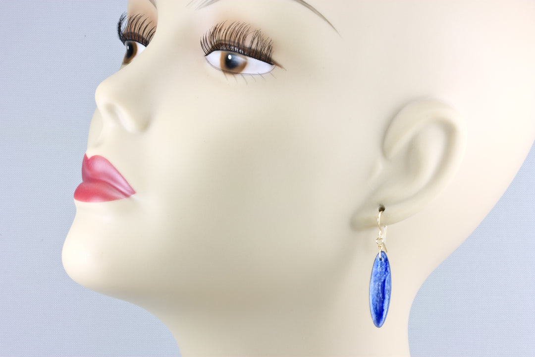 Blue Kyanite Earrings High Quality Smooth Narrow Teardrop 14k Solid Gold or Filled or Sterling Silver Rich contemporary simple