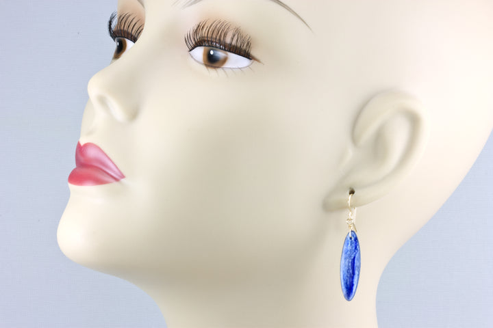 Blue Kyanite Earrings High Quality Smooth Narrow Teardrop 14k Solid Gold or Filled or Sterling Silver Rich contemporary simple
