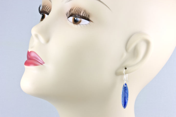 Blue Kyanite Earrings High Quality Smooth Narrow Teardrop 14k Solid Gold or Filled or Sterling Silver Rich contemporary simple