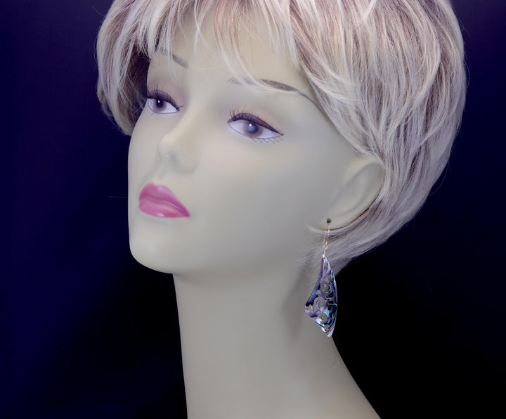 Mother of Pearl Abalone Earrings Shell Carved Relief Triangle Teardrop Natural 14k Solid Gold or Filled or Sterling Silver Large MOP Drops 2.6 Inch