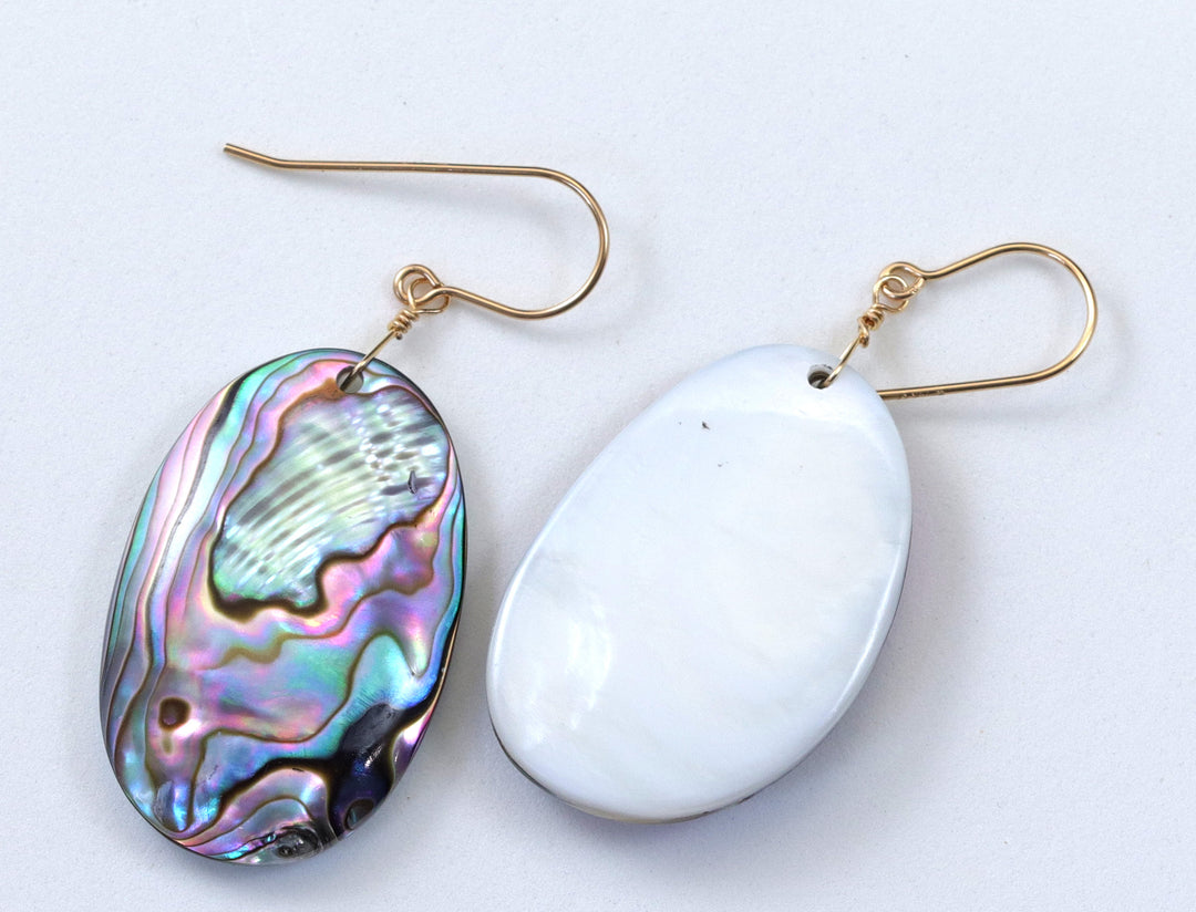 Abalone Earrings Paua Shell Teardrop Natural Peacock Oval 14k Solid Gold or Filled or Sterling Silver Blue Green Ovals Simple Drops MOP 2 Inches