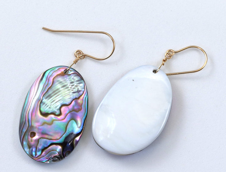 Abalone Earrings Paua Shell Teardrop Natural Peacock Oval 14k Solid Gold or Filled or Sterling Silver Blue Green Ovals Simple Drops MOP 2 Inches