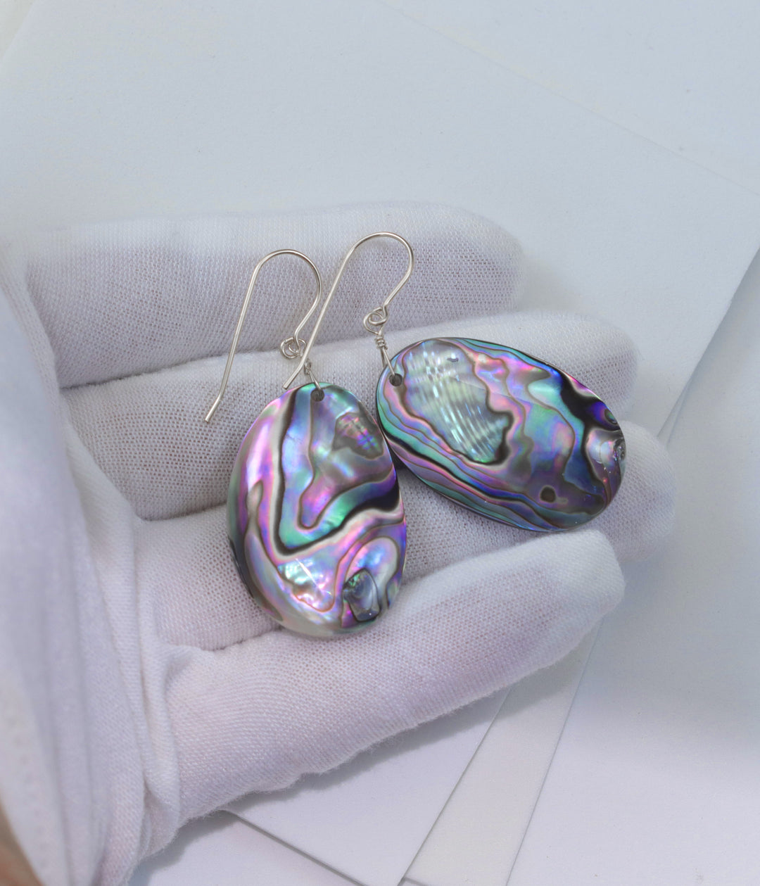 Abalone Earrings Paua Shell Teardrop Natural Peacock Oval 14k Solid Gold or Filled or Sterling Silver Blue Green Ovals Simple Drops MOP 2 Inches