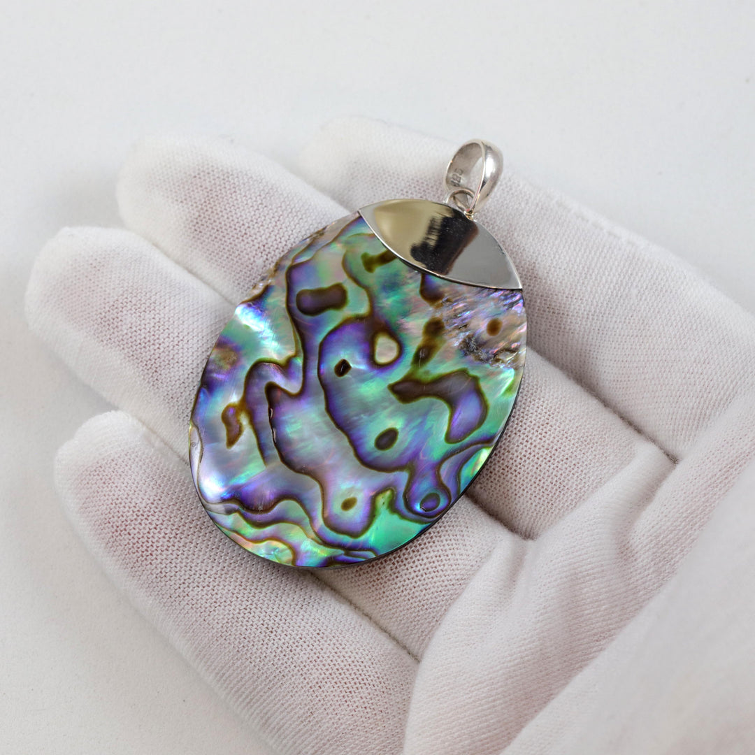 Abalone Paua Shell Necklace Pendant Rainbow Colors  Iridescent Blue Green Spyglass Designs