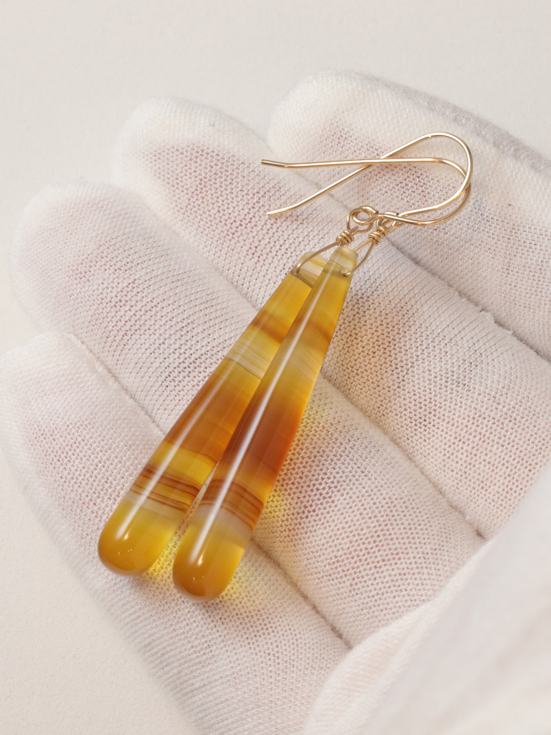 Honey Amber Chalcedony Earrings Smooth Long Teardrop 14k Solid Gold  or Filled or Sterling Silver Skinny Drops Spyglass Designs Simple