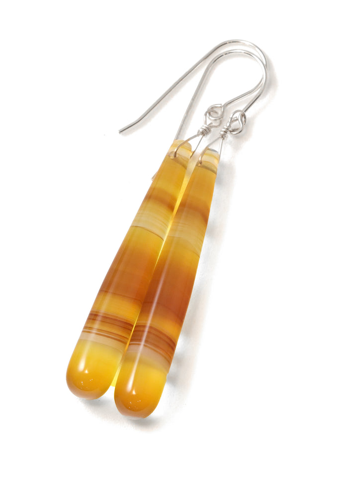 Honey Amber Chalcedony Earrings Smooth Long Teardrop 14k Solid Gold  or Filled or Sterling Silver Skinny Drops Spyglass Designs Simple