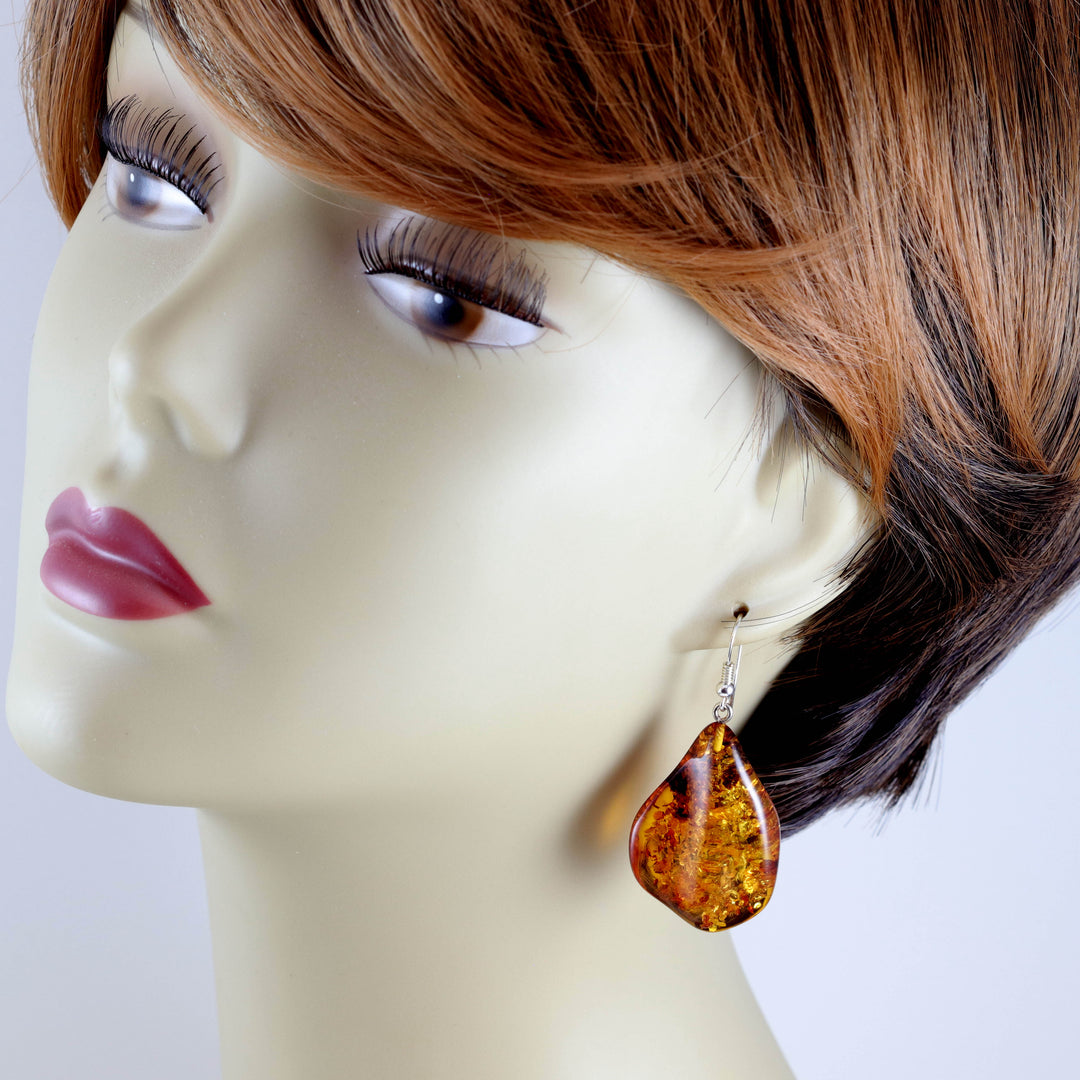 Natural Amber Earrings Sterling Silver Honey Smooth Long Puffed Teardrops  Dangles Lightweight Rich Yellow Spyglass Designs