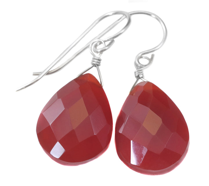 Carnelian Earrings Faceted Pear Shaped AAA Teardrops 14k Solid Gold or Filled or Sterling Silver Orange Chalcedony Natural Simple Drops