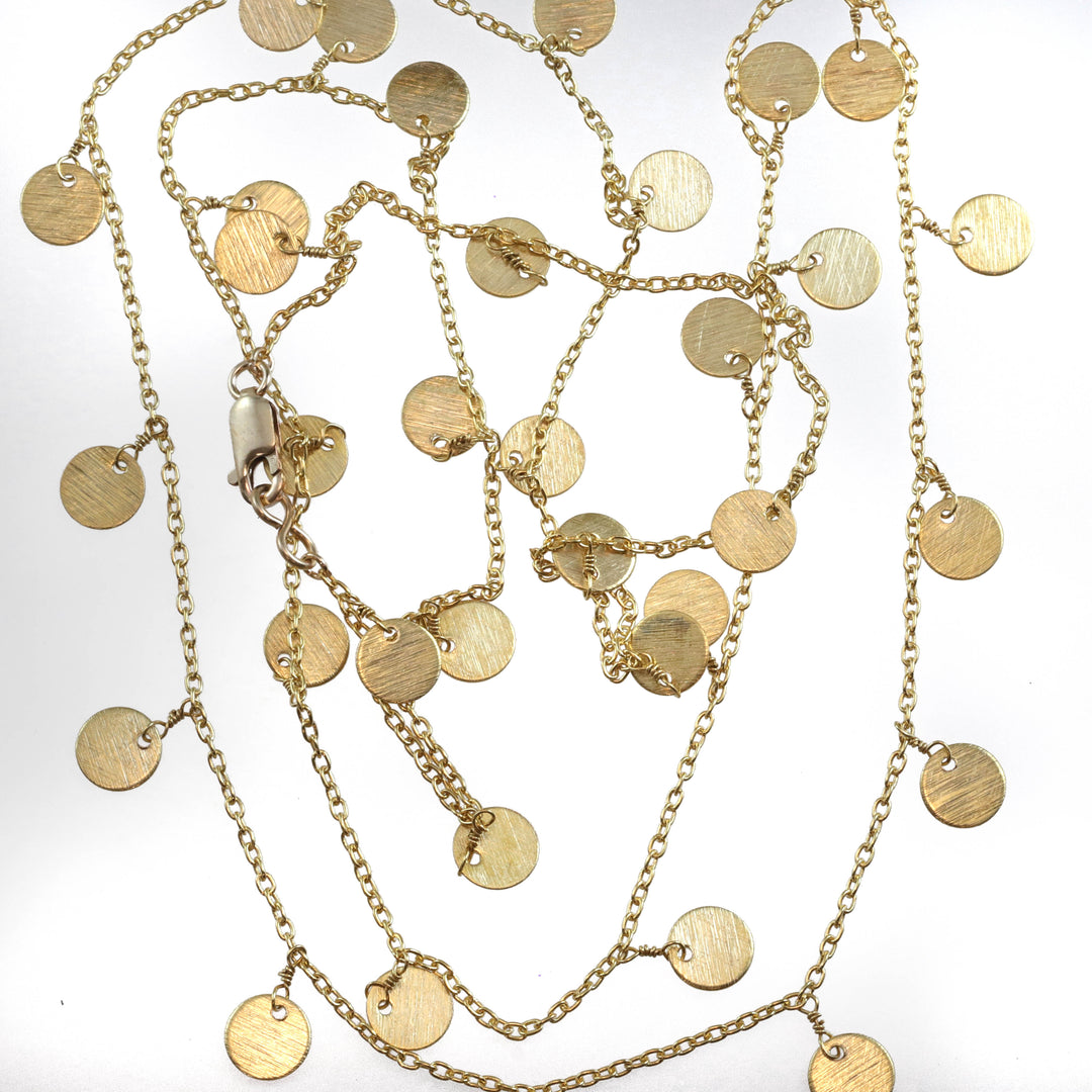 Little Blank Coins Charm Necklace Long 36 Inch Hanging Single or Double Up Dainty Everyday Design