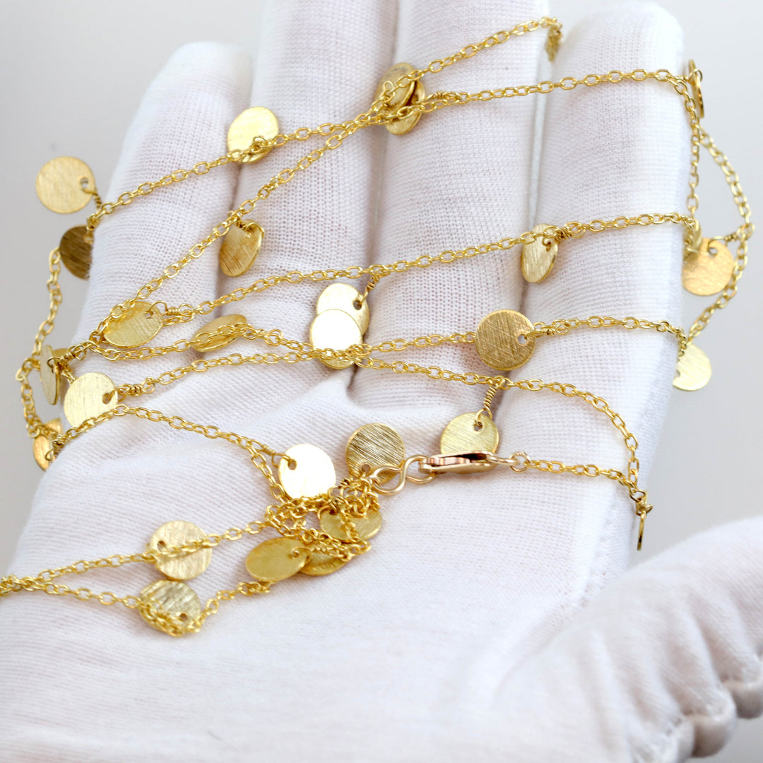 Little Blank Coins Charm Necklace Long 36 Inch Hanging Single or Double Up Dainty Everyday Design