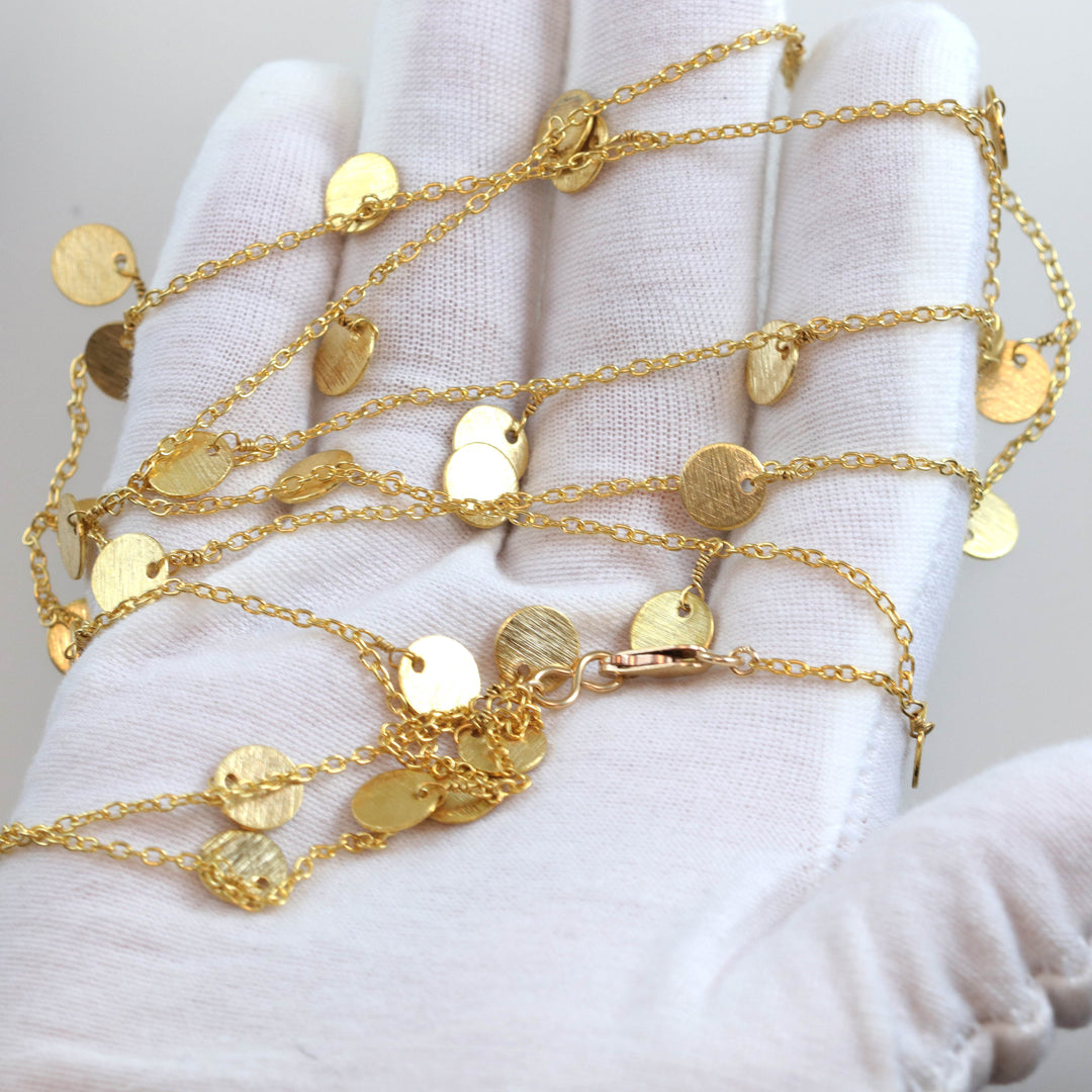 Little Blank Coins Charm Necklace Long 36 Inch Hanging Single or Double Up Dainty Everyday Design