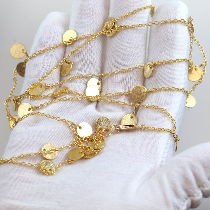 Little Blank Coins Charm Necklace Long 36 Inch Hanging Single or Double Up Dainty Everyday Design