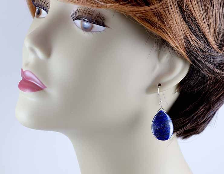 Blue Lapis Lazuli Earrings Natural Large Huge Smooth Teardrop Drops Sterling Silver or 14k Solid Gold or Filled Pyrite Spyglass Designs