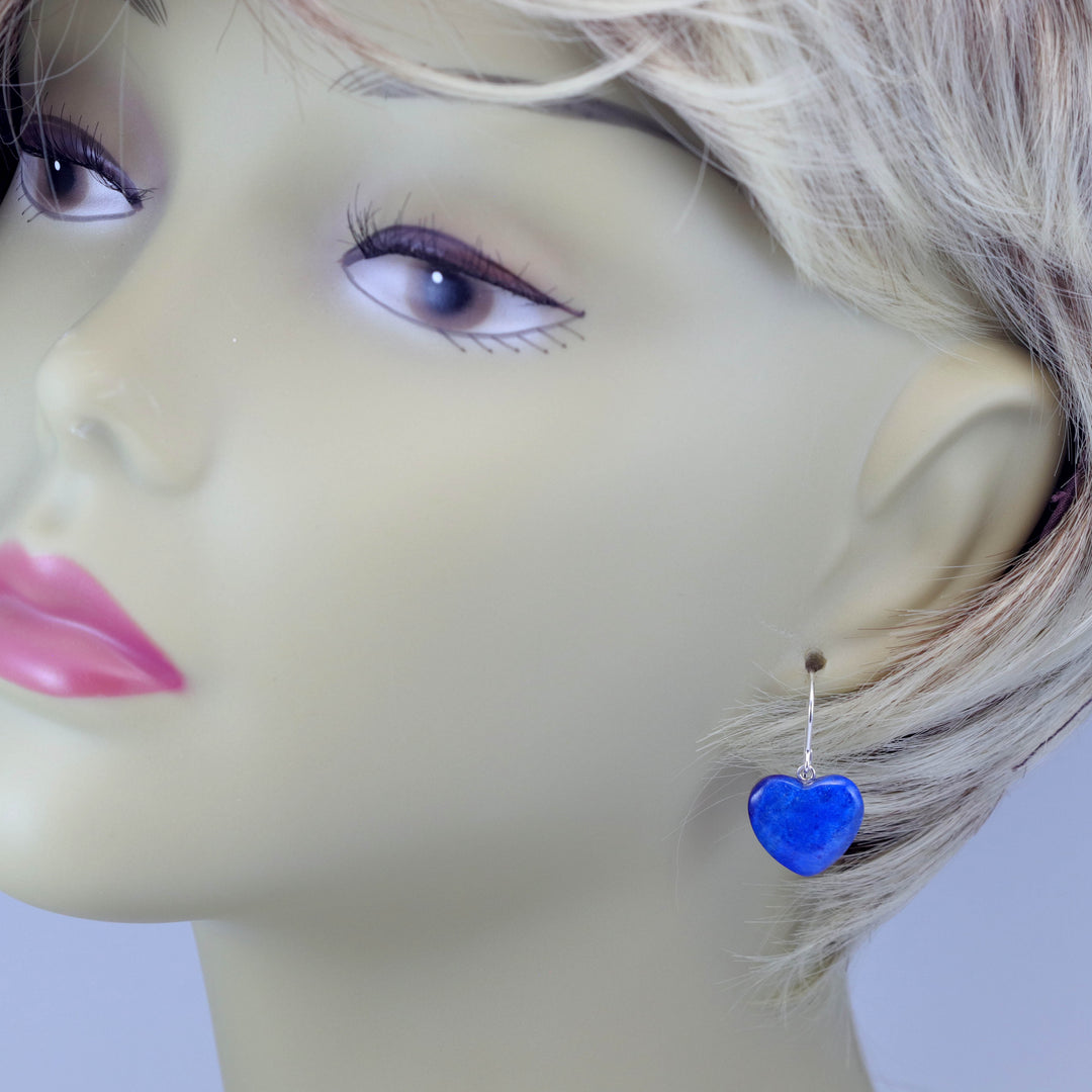Blue Lapis Lazuli Earrings Natural Heart Sterling Silver or 14k Solid Gold or Filled Earrings Pyrite Flecks Everyday Daily Wear Drops