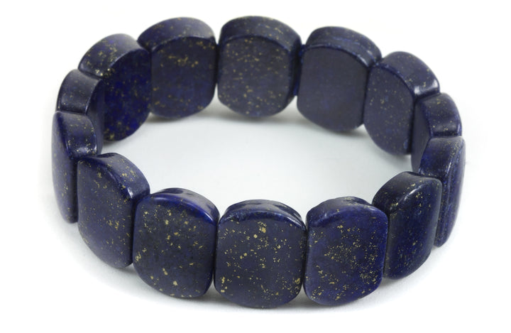 Lapis Lazuli Bracelet Large Chunky Bangle Style Stretchy Rectangular shaped Stones 6 7 7.5 Inches Adjustable natural Large Blue Pyrite