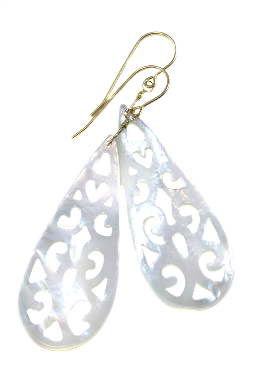 Mother of Pearl Earrings White Shell Carved Relief Teardrop Natural 14k Solid Gold or Filled or Sterling Silver Large Long Luster MOP  2 In