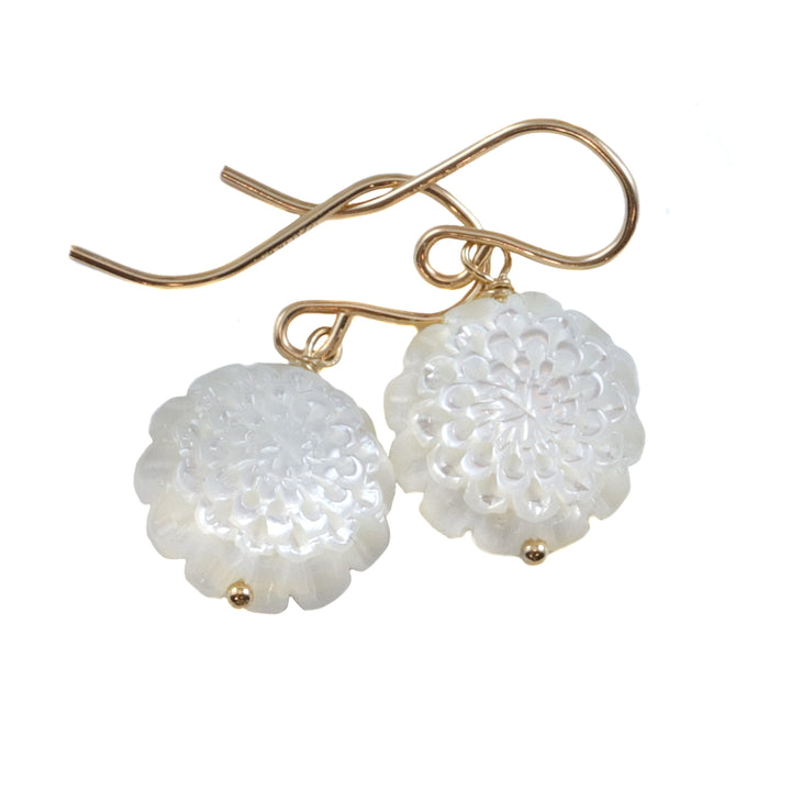 Copy of Mother of Pearl Earrings White Rose Shell Carved Lotus Flower Natural 14k Solid Gold or Filled or Sterling Silver Simple MOP Lightweight Drop