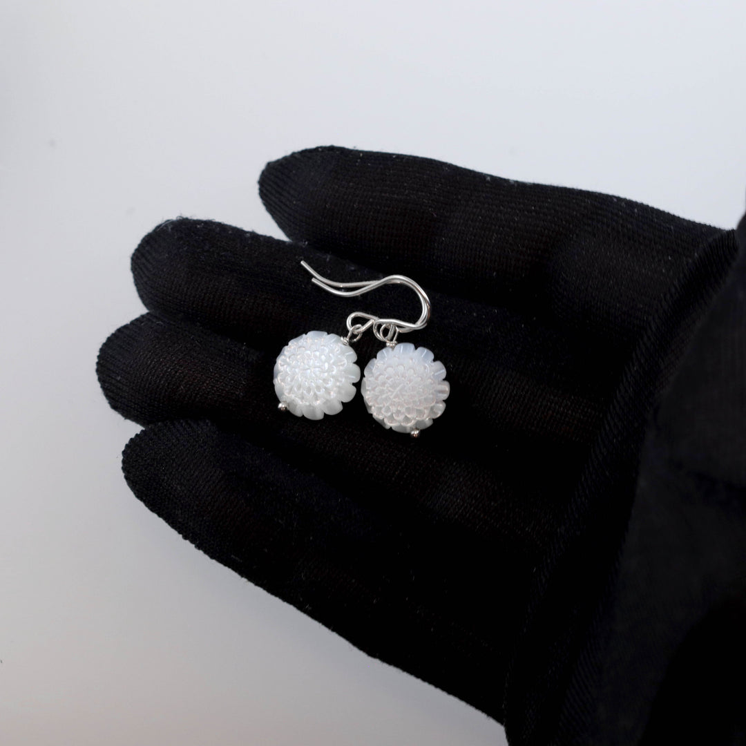 Copy of Mother of Pearl Earrings White Rose Shell Carved Lotus Flower Natural 14k Solid Gold or Filled or Sterling Silver Simple MOP Lightweight Drop