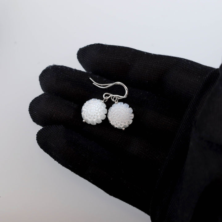 Copy of Mother of Pearl Earrings White Rose Shell Carved Lotus Flower Natural 14k Solid Gold or Filled or Sterling Silver Simple MOP Lightweight Drop