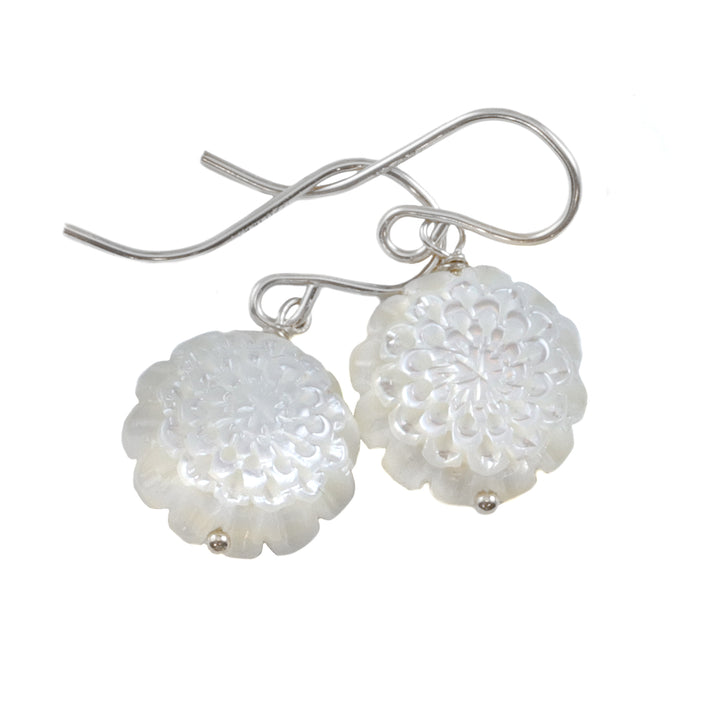 Copy of Mother of Pearl Earrings White Rose Shell Carved Lotus Flower Natural 14k Solid Gold or Filled or Sterling Silver Simple MOP Lightweight Drop