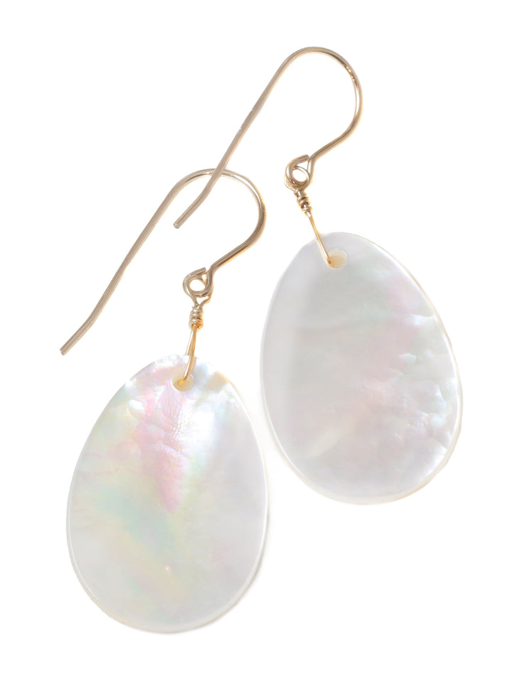 Mother of Pearl Earrings White Shell Teardrop Natural 14k Solid Gold or Filled or Sterling Silver Natural Simple Large Fat High Luster MOP