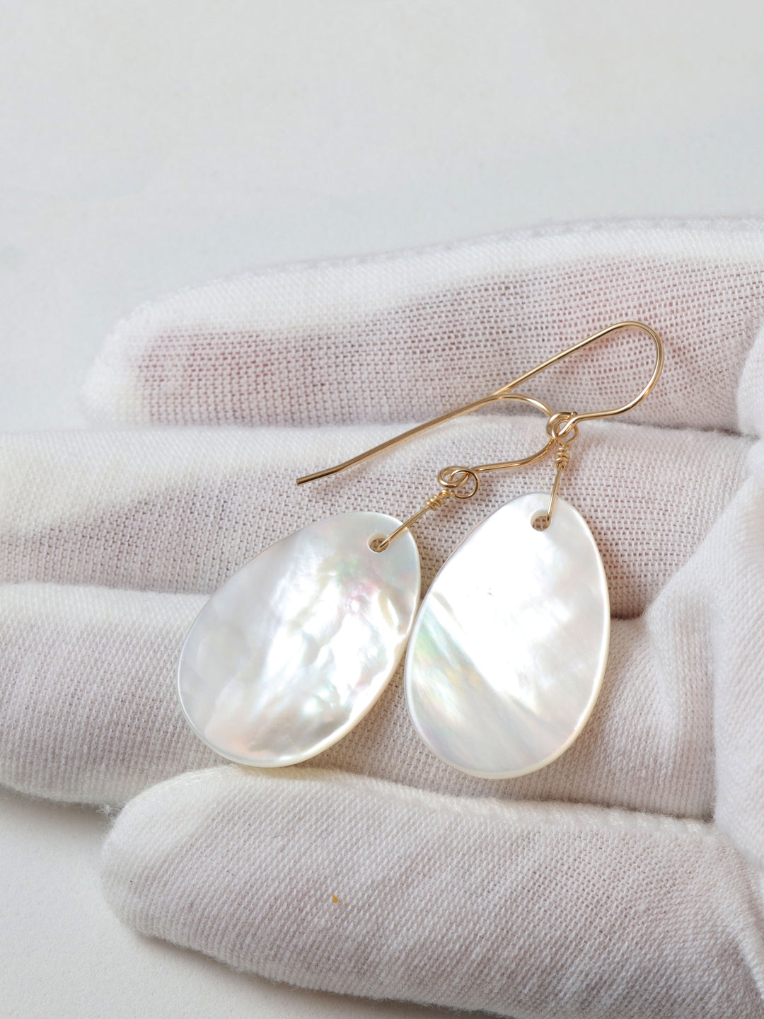 Mother of Pearl Earrings White Shell Teardrop Natural 14k Solid Gold or Filled or Sterling Silver Natural Simple Large Fat High Luster MOP